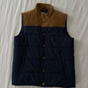 J. Crew Navy and Tan Quilted Vest